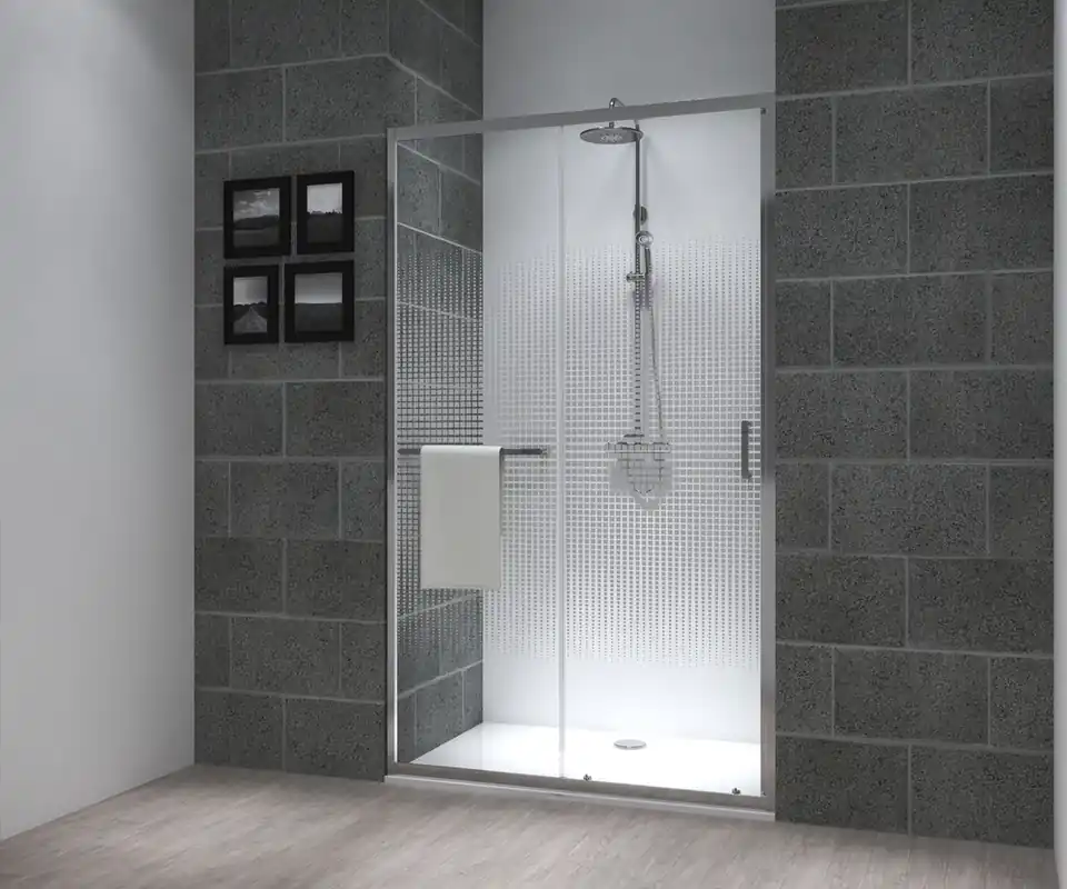 Prix Bas Porte de douche coulissante 100x195 cm profilé chrome verre sérigraphié 6 mm Serenity - OCEA