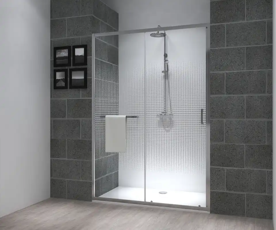Porte de douche coulissante 140x195 cm profilé chrome verre sérigraphié 6 mm Serenity - OCEA Offre Du Jour
