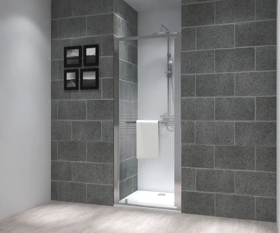Porte de douche pivotante 90x195 cm profilé chrome verre sérigraphié 6 mm Serenity - OCEA Marque