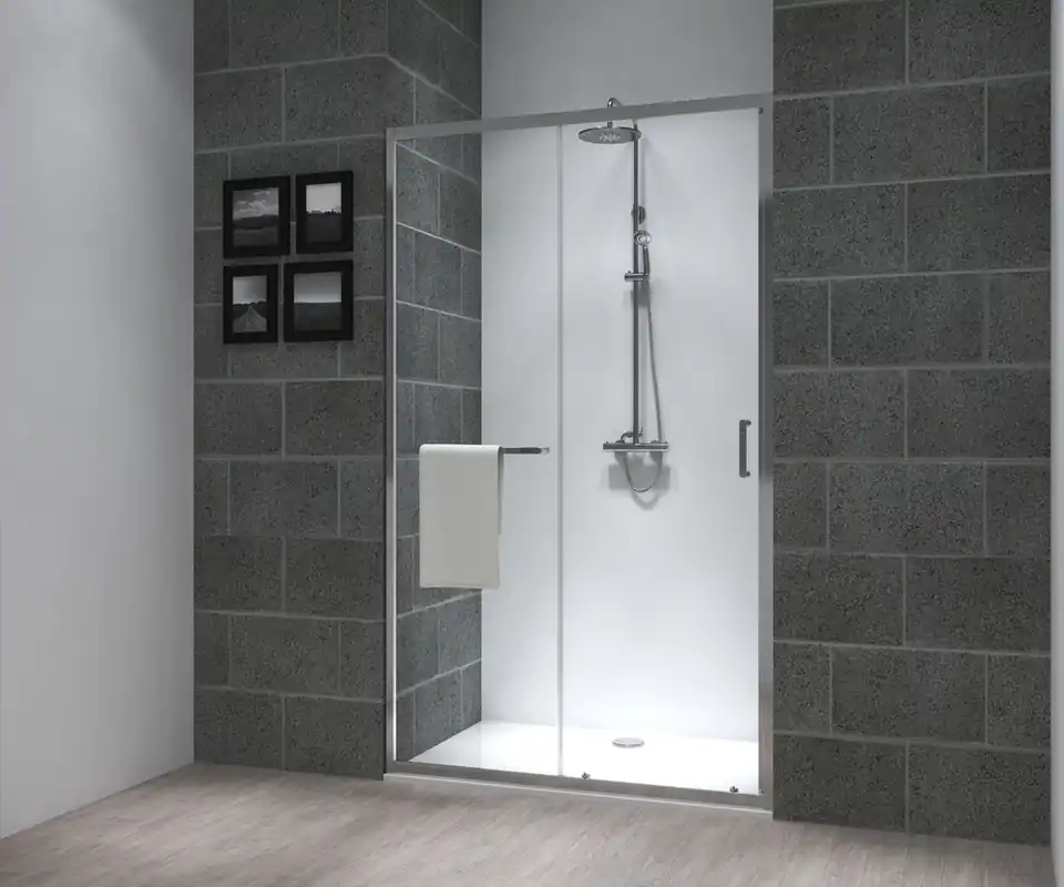 Porte de douche coulissante 100x195 cm profilé chrome verre transparent 6 mm Serenity - OCEA Meilleure Vente