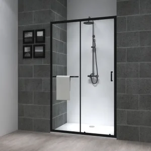 Pas Cher Porte de douche coulissante 100x195 cm profilé noir verre transparent 6 mm Serenity - OCEA