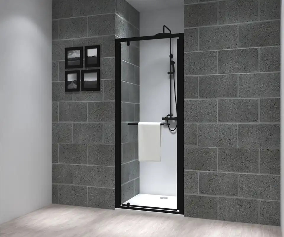 Porte de douche pivotante 90x195 cm profilé noir verre transparent 6 mm Serenity - OCEA Bon Marché