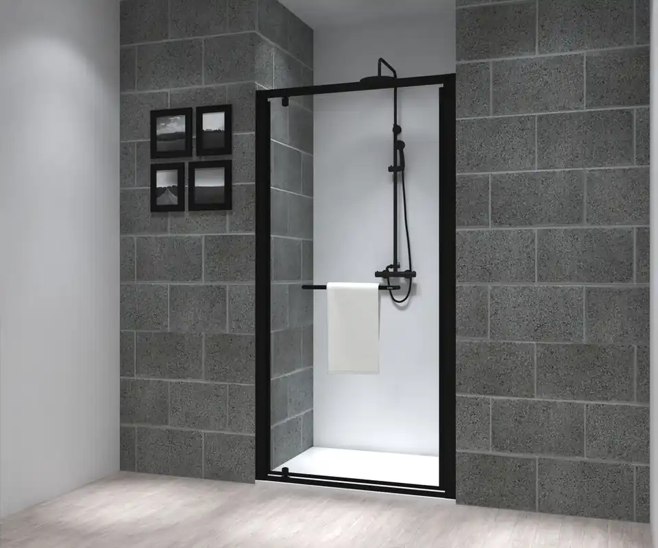 Nouvelle Collection Porte de douche pivotante 100x195 cm profilé noir verre transparent 6 mm Serenity - OCEA
