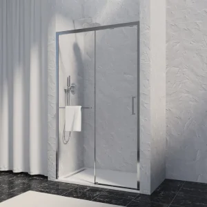 Dernier Modèle Porte de douche coulissante 120x200 cm profilé chrome verre transparent 8 mm Signature - OCEA