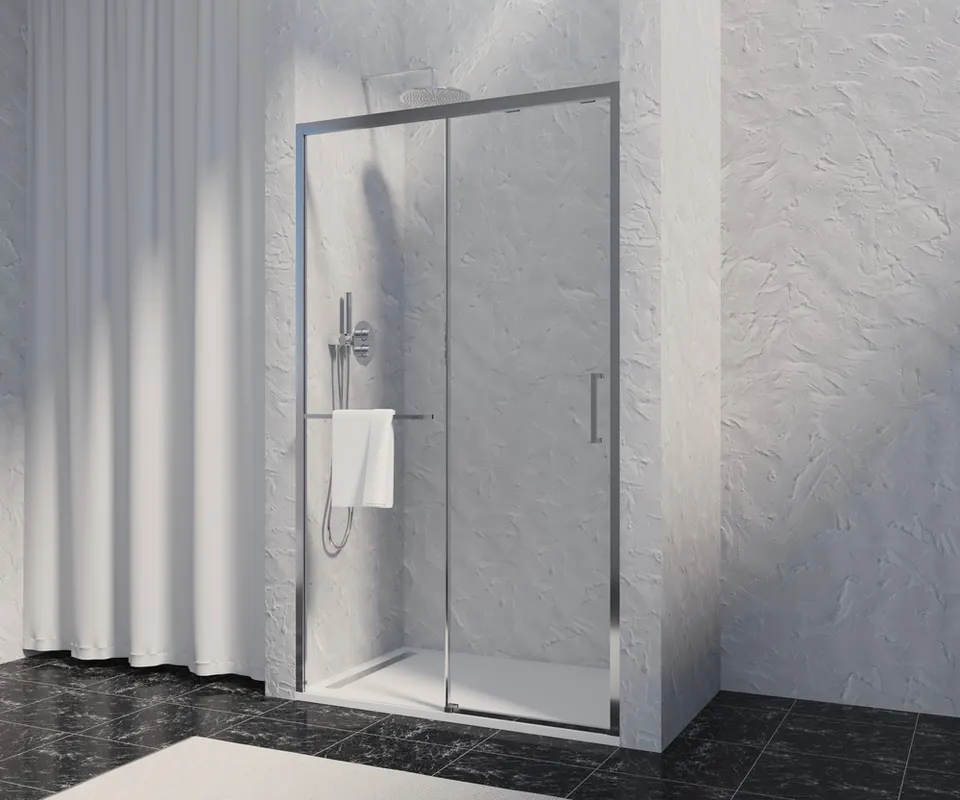 Dernier Modèle Porte de douche coulissante 120x200 cm profilé chrome verre transparent 8 mm Signature - OCEA