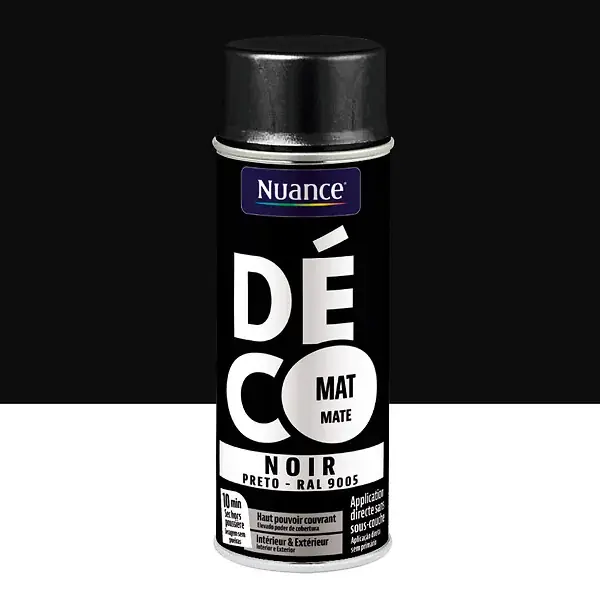 Peinture aerosol - Noir - Mat - 400ml NUANCE Certifié