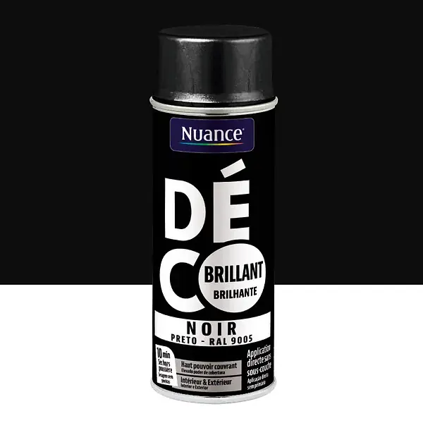 Peinture aerosol - Noir - Brillant - 400ml NUANCE Super Prix