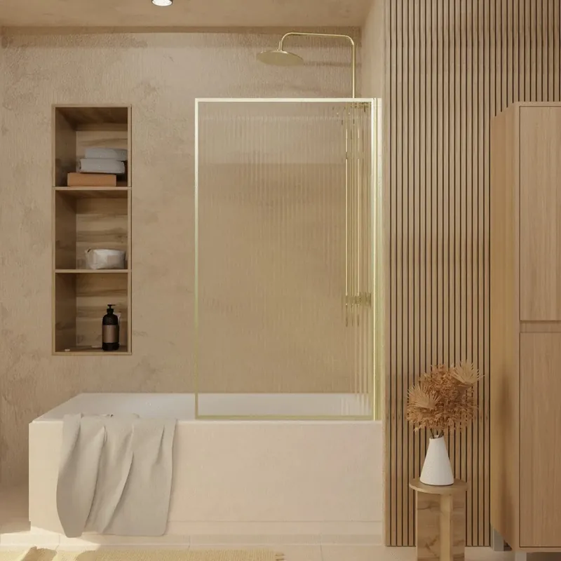 Dernière Chance Pare-baignoire rabattable avec profilés or brossé 140x80 cm Golden Edge Wavy AURLANE