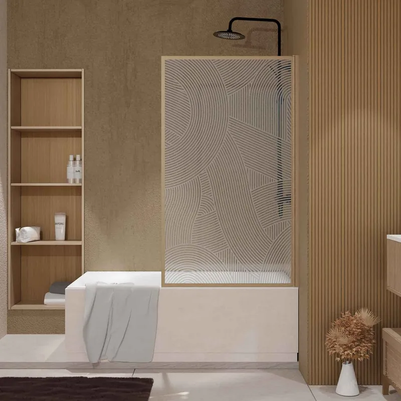 Haute Qualité Pare-baignoire pivotant avec profilés décor bois 80x140 cm Japandi Round AURLANE