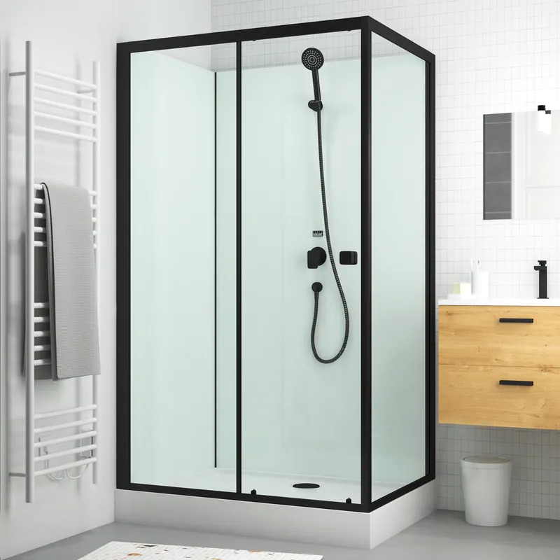 Dernière Chance Cabine de douche profilé noir mat et receveur blanc 110x80x197 cm Essentiel AURLANE