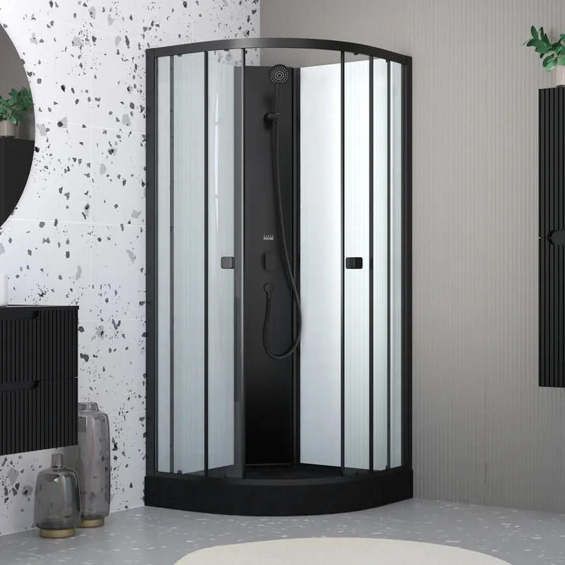 Bon Marché Cabine de douche 1/4 de rond profilé noir mat et receveur noir 85x85x200 cm Essentiel AURLANE