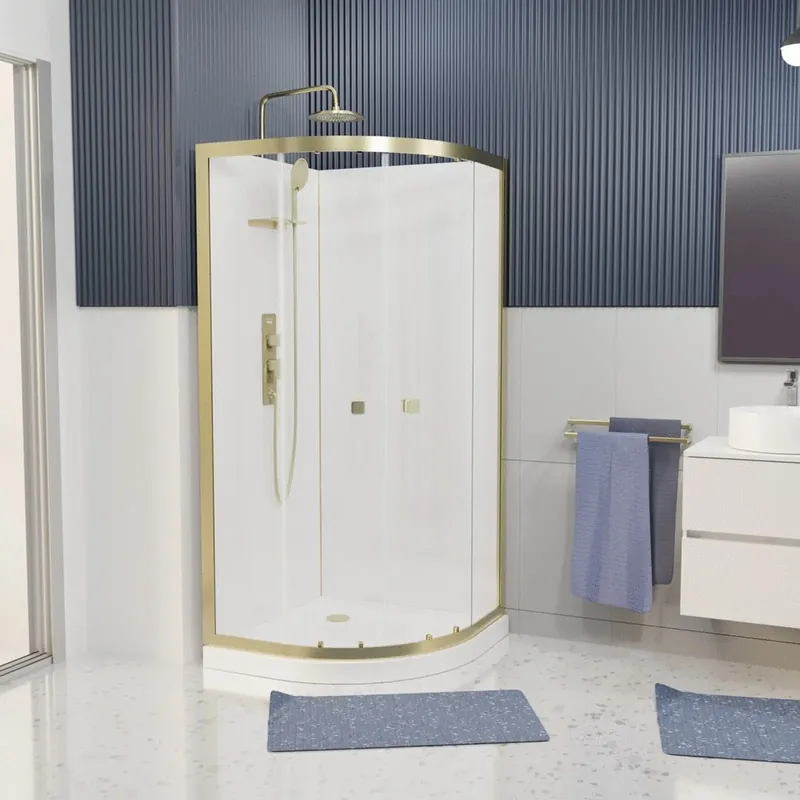 Cabine de douche 1/4 de rond profilé or brossé et receveur blanc 90x90x200 cm Goldy AURLANE Meilleur Prix
