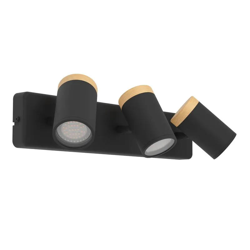 Réglette 3 spots salle de bains GU10 Consuma noir et bois IP44 9W - EGLO Meilleur Prix