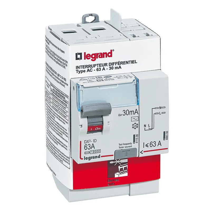Vente Flash Interrupteur différentiel 63A 2 pôles 30mA type AC bornes automatiques - LEGRAND