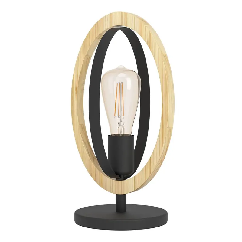 Lampe à poser E27 Basildon bois et noir 40W - EGLO Prix Réduit