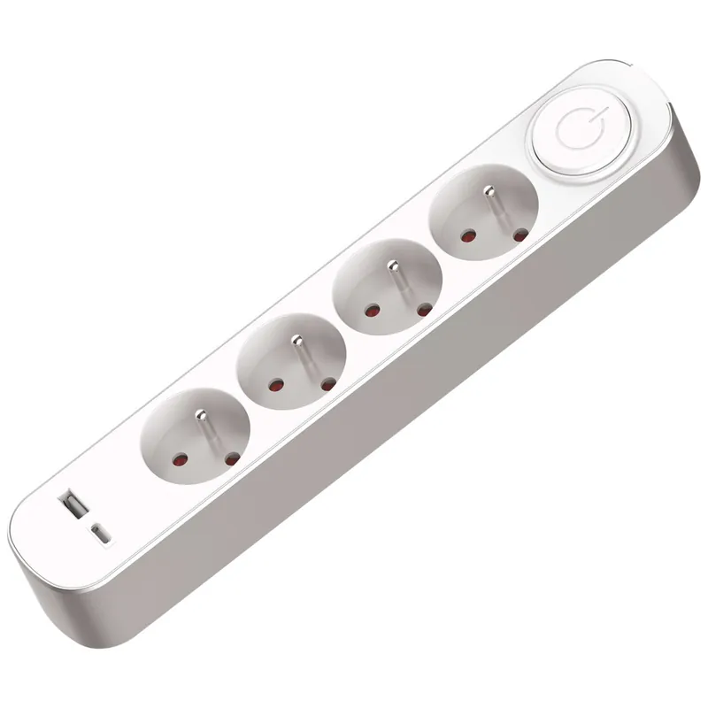 Nouvelle Collection Multiprise avec interrupteur 4 prises + USB A + USB C 1m blanc - GEFOM