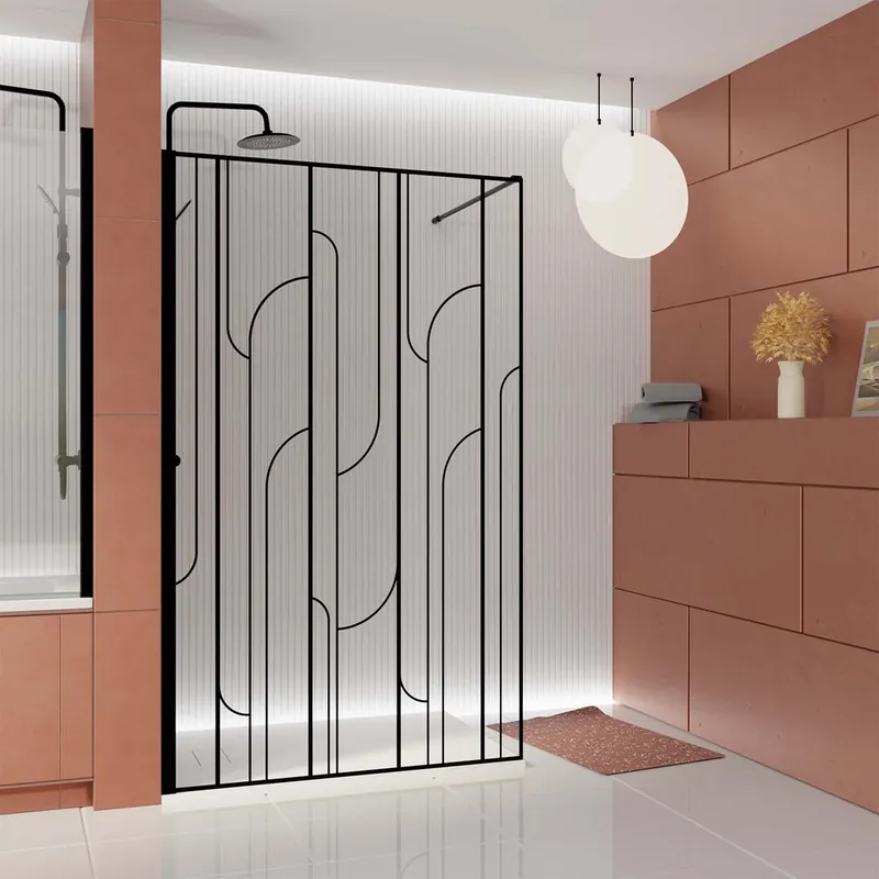 Prix Cassé Paroi de douche à l‘italienne 140x195 cm profilé noir verre sérigraphié 6 mm Art Deco - AURLANE