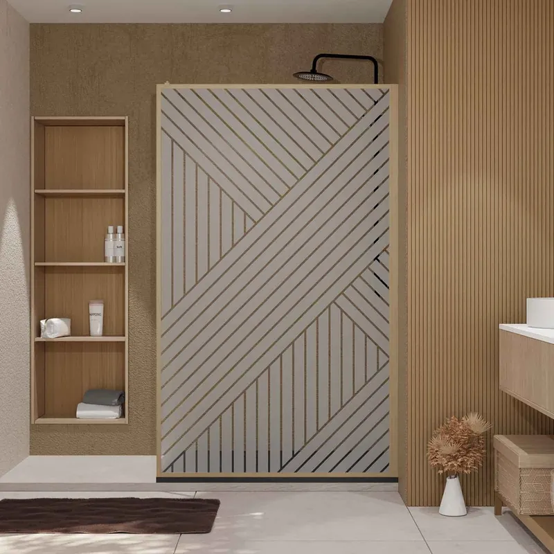 Paroi de douche à l‘italienne 120x200 cm profilé bois verre sérigraphié 6 mm Japandi - AURLANE Satisfait Ou Remboursé