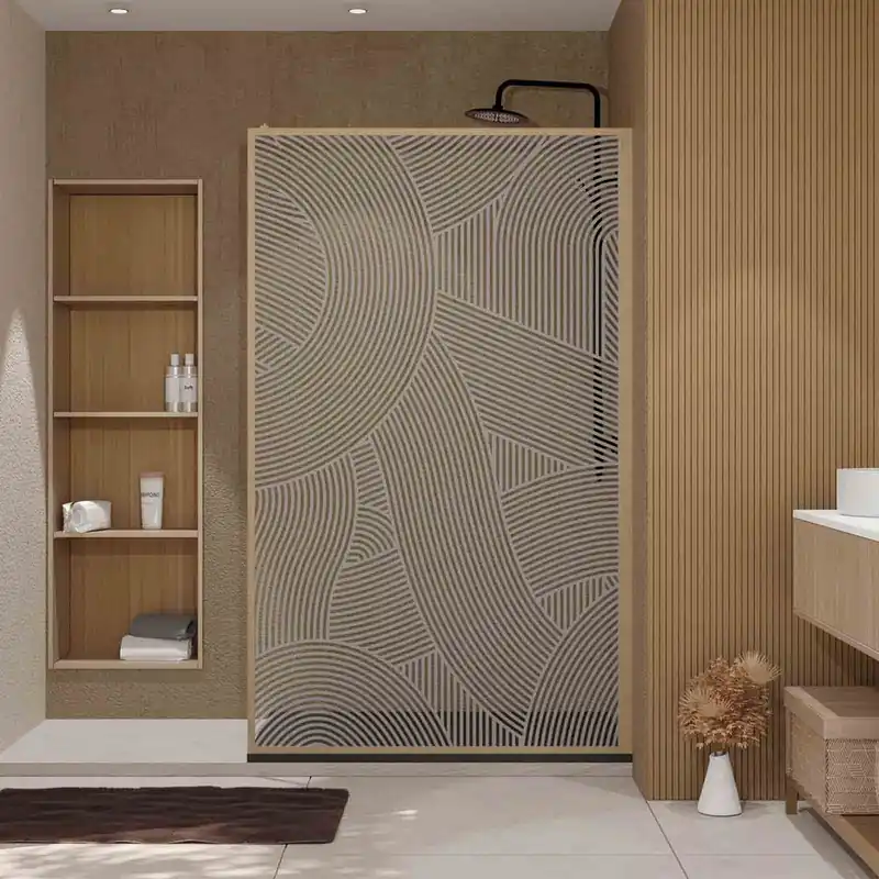 Commander Vite Paroi de douche à l‘italienne 120x200 cm profilé bois verre sérigraphié 6 mm Japandi - AURLANE