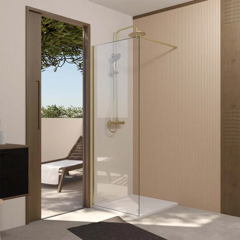 Vente Directe Paroi de douche à l‘italienne 80x195 cm profilé or verre transparent 5 mm Essentiel Gold - AURLANE