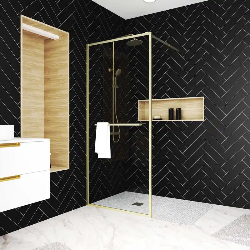 Satisfait Ou Remboursé Paroi de douche à l‘italienne 100x200 cm profilé or verre transparent 6 mm Golden Edge - AURLANE