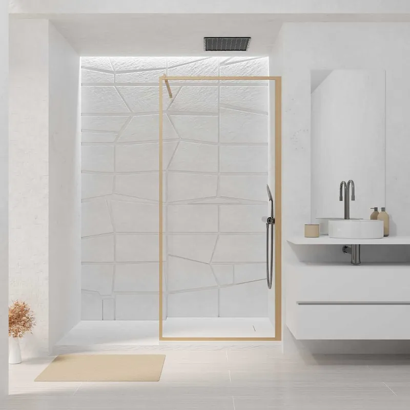 Affaire À Saisir Paroi de douche à l‘italienne 90x200 cm profilé bois verre transparent 6 mm Wood Edge - AURLANE