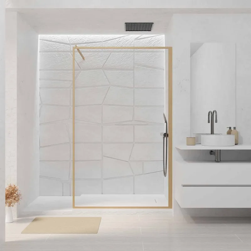 Authentique Paroi de douche à l‘italienne 140x200 cm profilé bois verre transparent 6 mm Wood Edge - AURLANE