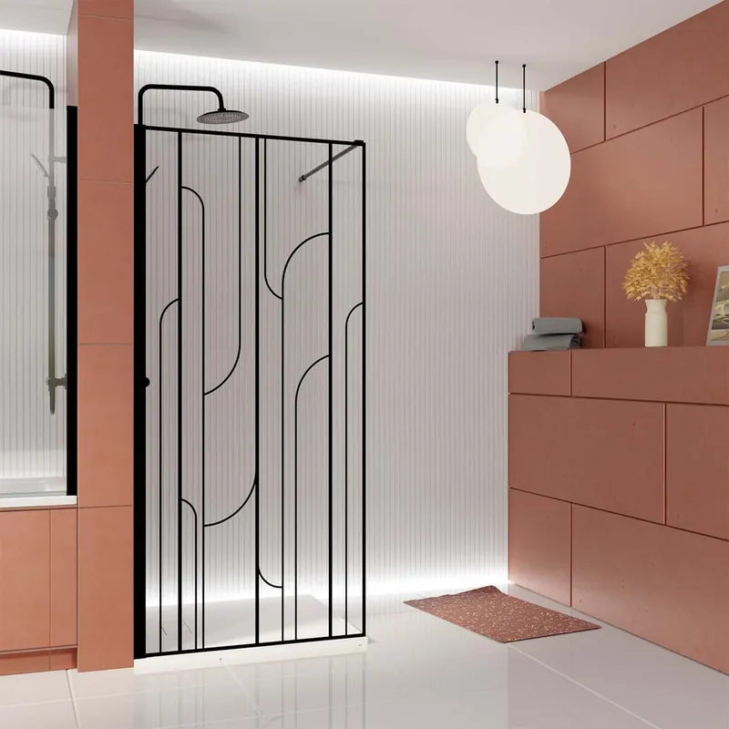 Paroi de douche à l‘italienne 90x195 cm profilé noir verre sérigraphié 6 mm Art Deco - AURLANE Commander Maintenant
