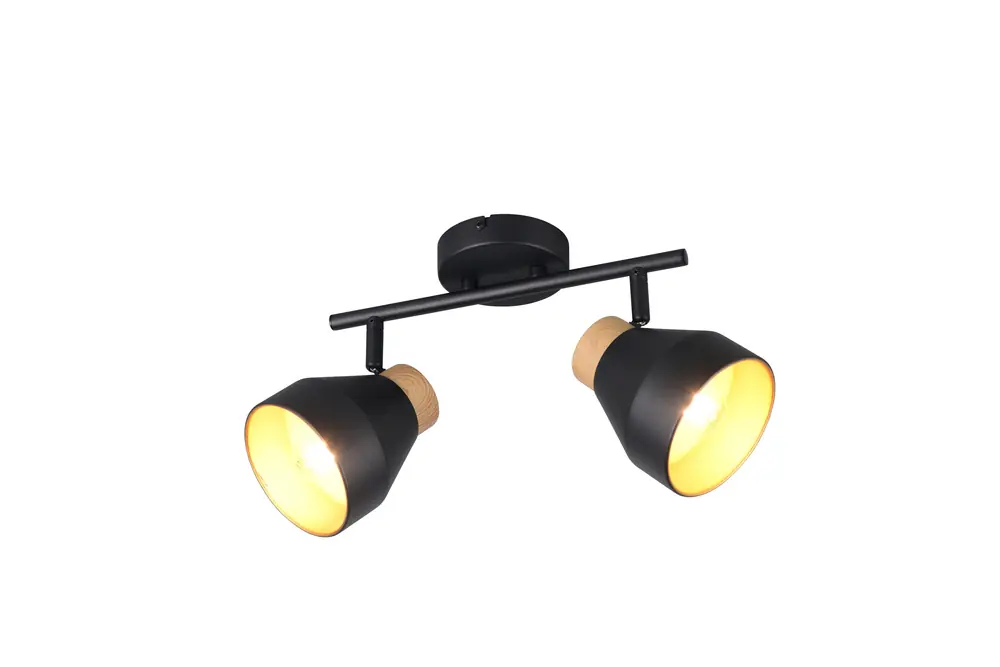 Soldes Réglette 2 spots E14 Valentin noir et bois 2x10W - REALITY