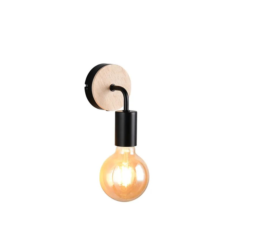 Applique E27 Merida noir et bois 10W - REALITY Prix Bas