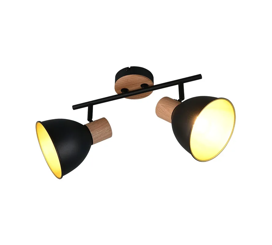 Réglette 2 spots E27 Delume noir et bois 2x40W - REALITY Prix Cassé