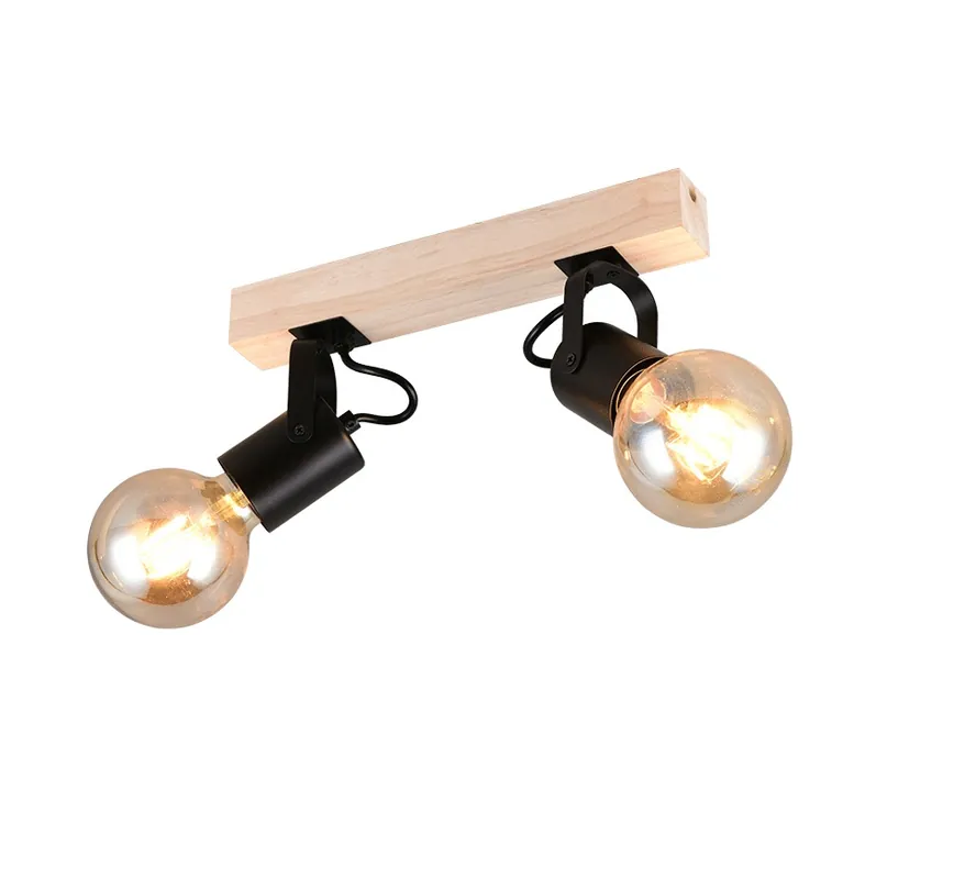 Réglette 2 spots E27 Lynar noir et bois 2x10W - REALITY Vente Directe