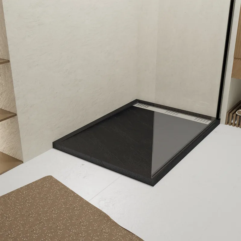 Marque Receveur de douche 90x120 cm acrylique noir Pedra - AURLANE