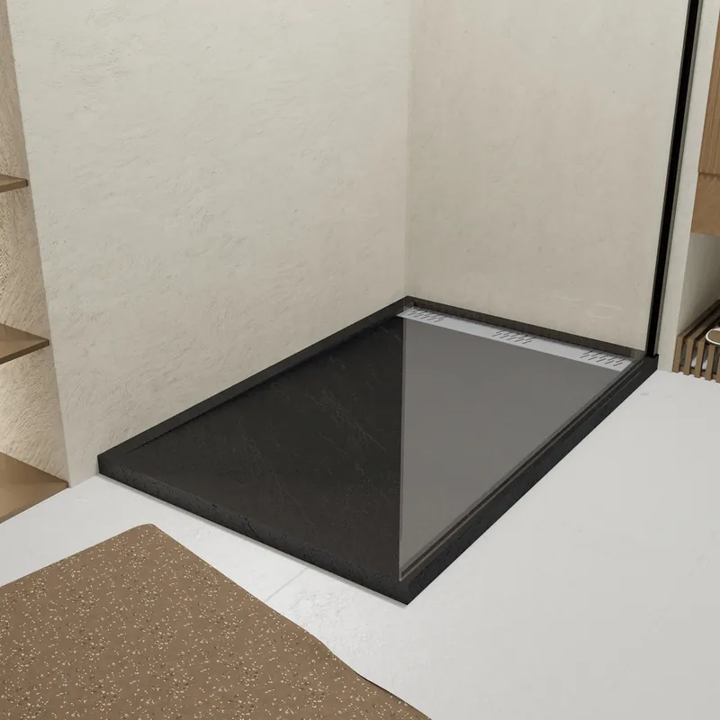 Receveur de douche 90x140 cm acrylique noir Pedra - AURLANE Vente Directe