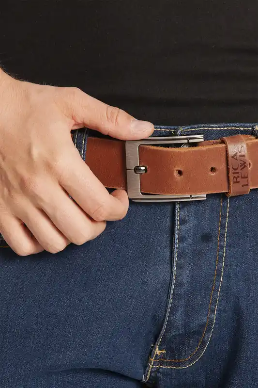 Ceinture cuir avec boucle acier brossé COLONEL Marron T.135cm Nouvel Arrivage