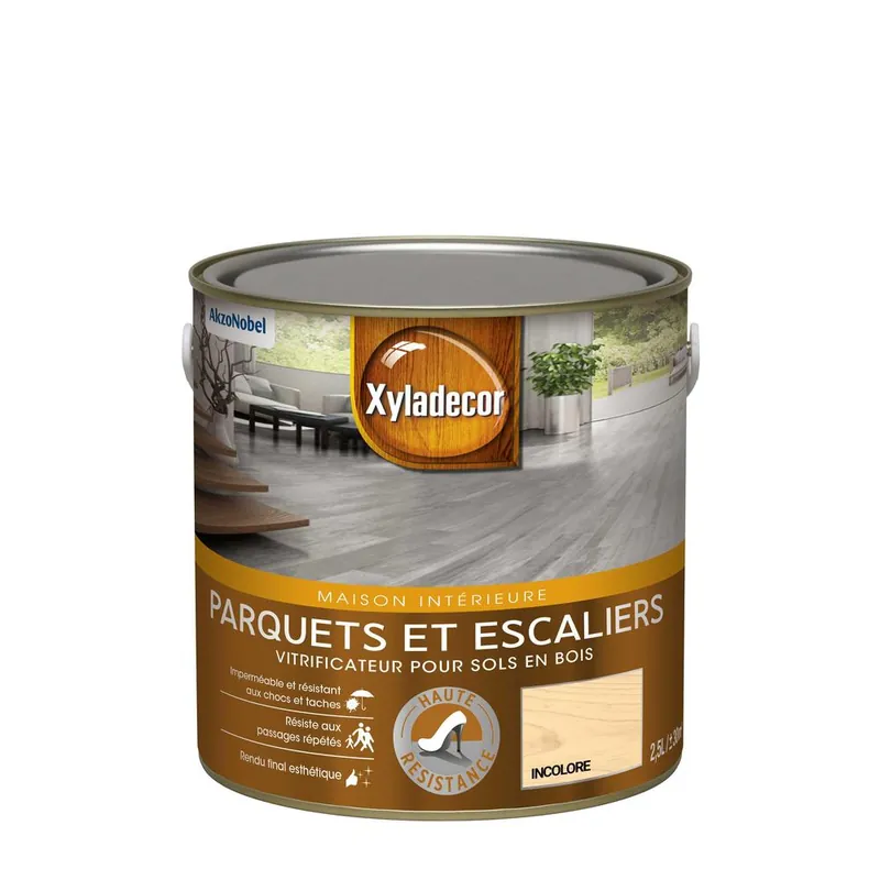 Meilleure Vente Vitrificateur pour sols en bois parquet et escaliers satin incolore 2,5L - XYLADECOR