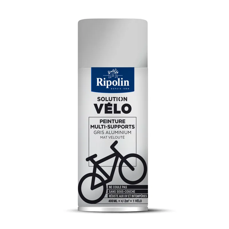 Offre Exclusive Bombe de peinture multi-supports solution vélo gris alu mat velouté 400 ml - RIPOLIN