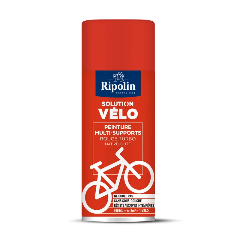 Bombe de peinture multi-supports solution vélo rouge turbo mat velouté 400 ml - RIPOLIN Paiement Sécurisé