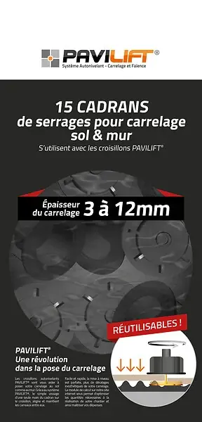 Satisfait Ou Remboursé 15 cadrans de nivellement pour carrelage 3 à 12 mm - Noir PAVILIFT