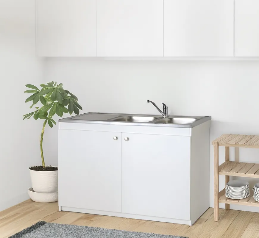 Prix Choc Meuble sous évier 2 portes 120 x 82 x 57 cm panneau de particules blanc - BCD