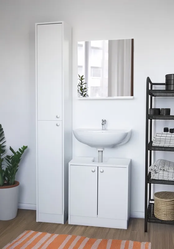 Réduction Meuble sous lavabo 2 portes 60 x 62 x 30 cm panneau de particules blanc - BCD