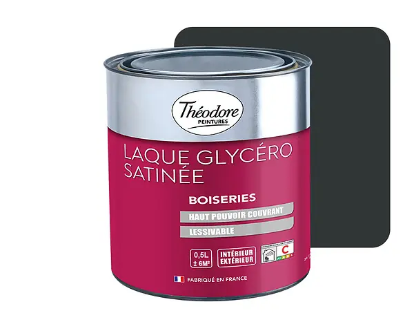 Peinture laque glycéro - Noir - Satin - 0,5L THEODORE PEINTURES Produit De Marque