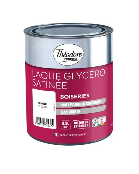Peinture laque glycéro - Satin - Blanc - 0,5L THEODORE PEINTURES Promotion Saisonnière