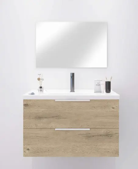 Paiement Sécurisé Meuble de salle de bains 2 tiroirs L80 x H50 x P46 cm mélaminé couleur bois