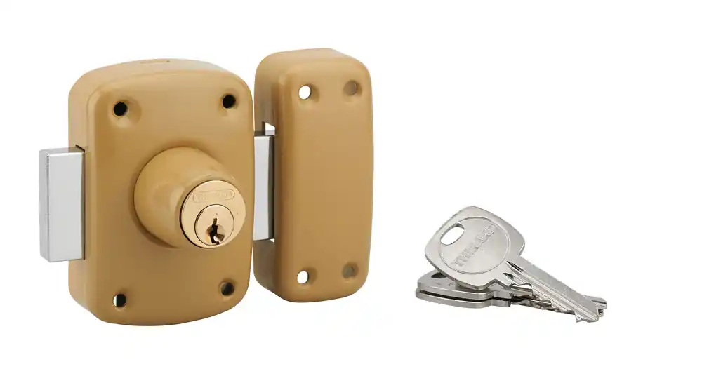 Vente Directe Verrou de porte d‘entrée vitrée Corvette à cylindre double entrée 45 mm doré 3 clés THIRARD