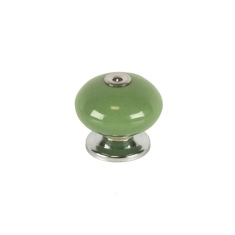 Bouton de meuble rond porcelaine acier vert olive diamètre 40 mm REI Promotion Saisonnière