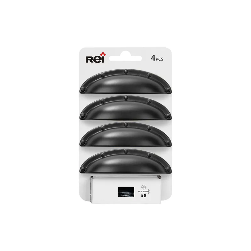 Poignée de meuble coquille noir mat entraxe 64 mm par 4 REI Commander Vite