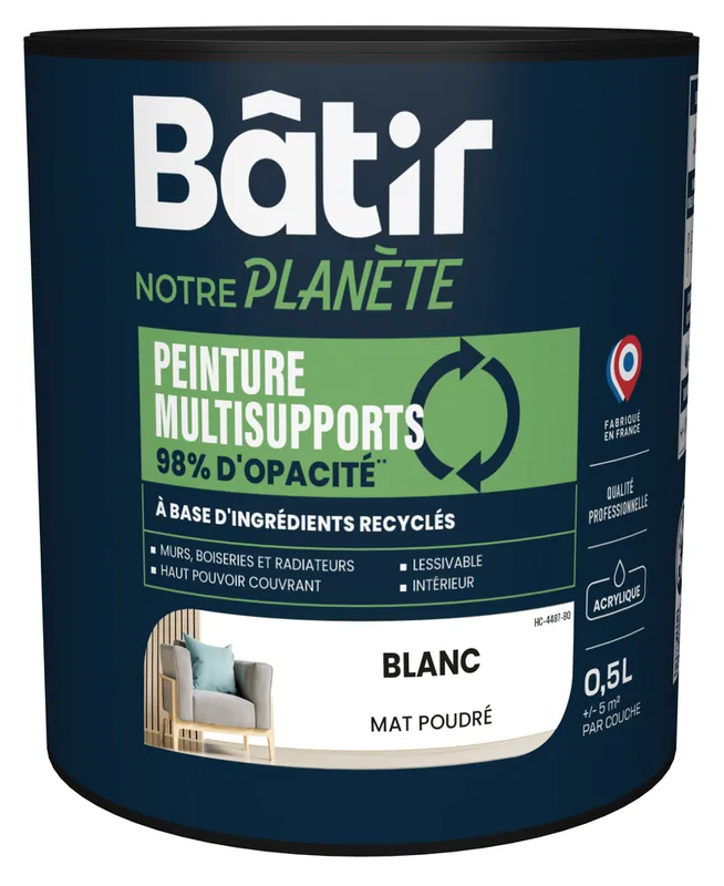 Vente Flash Peinture multi supports mat blanc 0,5L BATIR NOTRE PLANETE