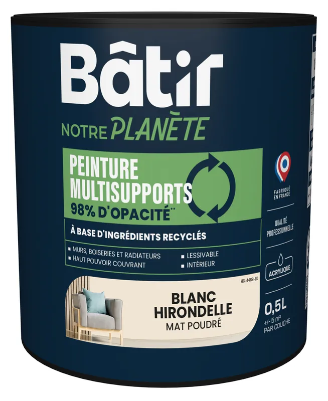 Peinture multi supports mat blanc hirondelle 0,5L BATIR NOTRE PLANETE Achat Immédiat