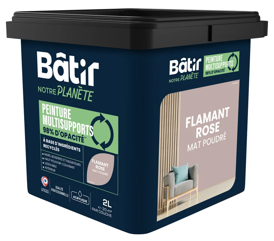 Peinture multi supports mat flamant rose 2L BATIR NOTRE PLANETE Jusqu'à Épuisement Des Stocks